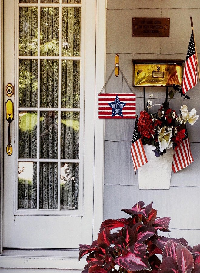 JXREQ 4th of July Decorations Door Sign, Patriotic Wall Decor, Let Freedom Ring Independence Day Decor, Rustic Hanging Wooden Plaque with Rope for Front Door Porch Decor, 12x6 Inch - Image 3